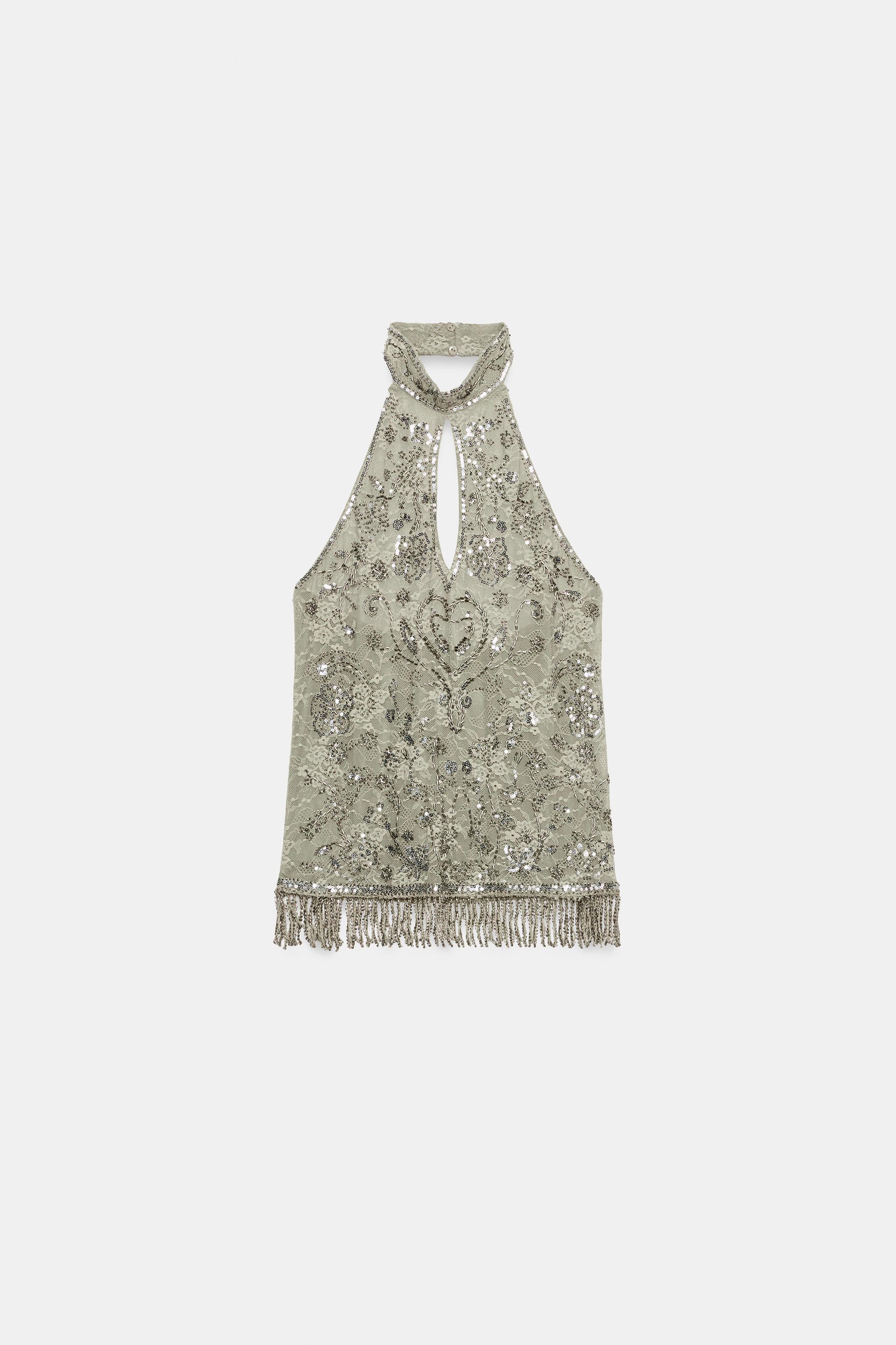 BEADED HALTER TOP